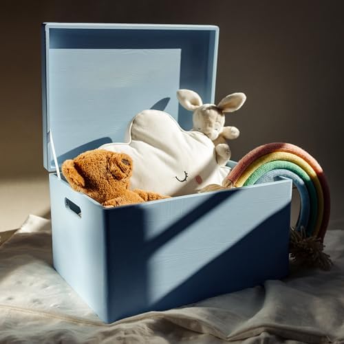 Creative Deco Large Blue Wooden Box Storage with Hinged Lid