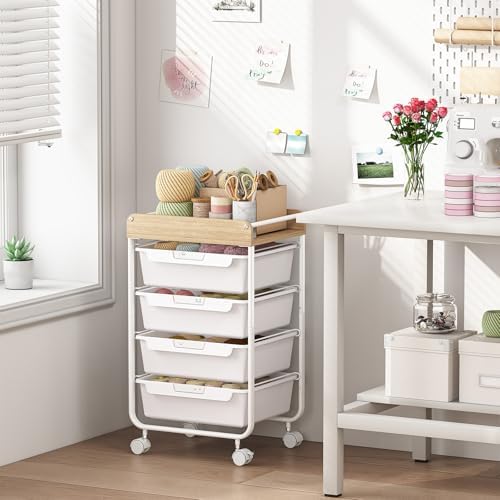 SYKIARIOL Rolling Storage Utility Cart with 4 Drawers,Art Cart,White