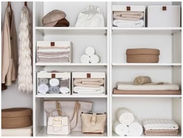 StorageWorks Fabric Storage Bins, Closet Organizer Bins, Beige, 3-Pack