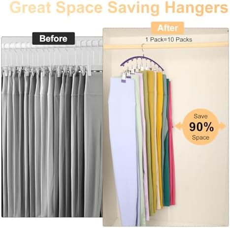 Volnamal Legging Organizer for Closet,1 Pack Metal Yoga Pants Hanger-Purple | Clothes Hanger w/10 Clips Hold 10 Leggings,Space Saving Hanging Closet Organizer College Dorm Essentials Apartment Essential
