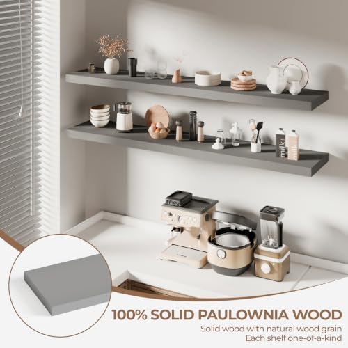 60 Inch Long Floating Shelves for Wall Set of 2, Solid Wood Gray Floating Shelves 10in Depth, 5ft Large Wall Shelf Floating Bookshelf for Office Living Room Bedroom