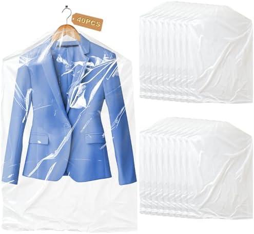 Gretchin 40 Pack Garment Bags - Set of 40, 60x90cm Plastic Dry Cleaning Bags for Hanging Clothes Storage