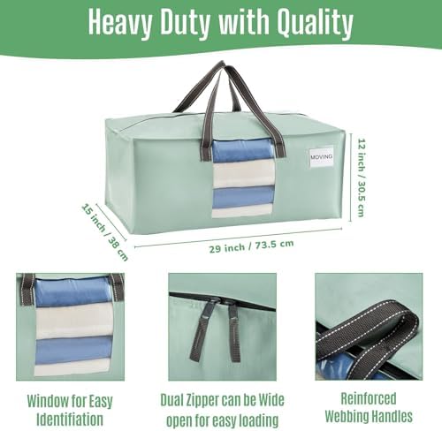 VENO Heavy Duty Moving Bags, Storage Bags, Clear Window, Light Green,4 Pack