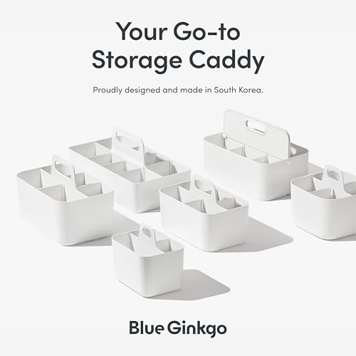 BLUE GINKGO Stackable Organizer Caddy, Square, White, Made in Korea