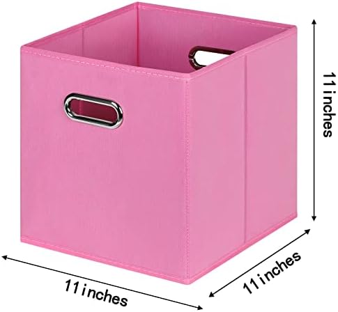 Fabric Cloth Storage Bins,Fabric Cube Bins Organizer with Dual Handles Foldable Cube Storage Baskets for Home Bedroom Storage,Set of 3,(Pink)