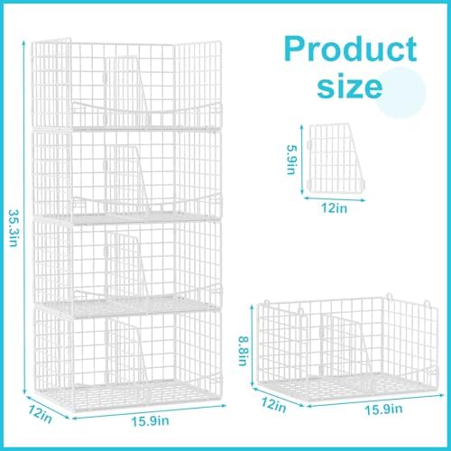 Hongtamoya 4-Tier Closet Organizers and Storage Basket with Divider, Foldable Closet Shelf Organizer System, Space-Saving Clothes Storage Drawer Organizer Bins for Wardrobe Cupboard, White