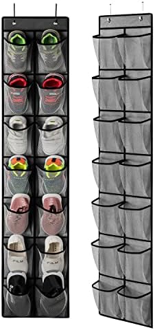 KEEPJOY 2 Pack Grey14 Pockets Over the Door Shoe Organizer, Hanging Shoe Organizer with 4 Hooks Door Shoe Holder with Mesh Deep Pockets Closet Door Shoe Storage Bag (Grey-2Pack)