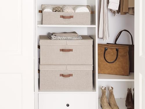 StorageWorks Large Decorative Storage Boxes with Lids, Light Brown