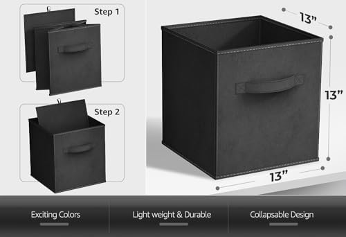 Sorbus Fabric Storage Cubes, 6-Pack Foldable Bins (13 Inch, Black)