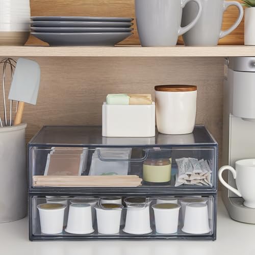 STORi STAX Plastic Stackable Organizer Drawers (Set of 2) Classic Grey | 12.5" Wide | Set Includes Two Open Drawer | Organize Office Desk Accessories & Sort Paper | Made in USA (Pack of 2)