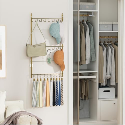 HapiRm Over Door Hat Rack - 3 Tier Wall Mounted Hat Organizer with 16 Hooks and 10 Movable Clips, Baseball Cap Organizer Storage Holds up to 26 Caps for Door, Bedroom, Closet USPTO Patent Pending