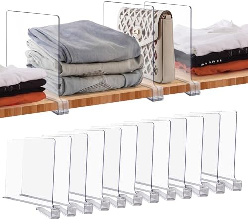 Clear Acrylic Shelf Dividers for Closets Organizer & Storage,12 Pack