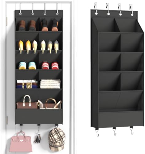 5 Tier Over the Door Shoe Organizer with 3 Bottom Hooks, Beige