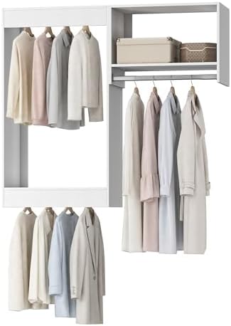 Modular Closet System, 58" Wide Wall-Mounted Closet Tower Organizer with Rods for Walk-In Closet Storage, White