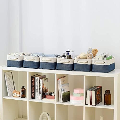 TheWarmHome Storage Bins for Shelves - 12x8x5.2 inch 1 Pack Baskets for Gifts Empty, Fabric Storage Cubes for Closet Organizing Dog Gift Cloth Toy (White & Jean Blue)