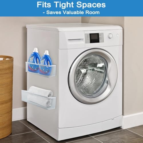 Picowe 2 Pack Magnetic Laundry Organizer, Magnet Basket for Laundry Room,16.5lb Capacity Magnetic Shelf for Washer /Dryer, Fridge & Small Spaces ( L+XL, White)