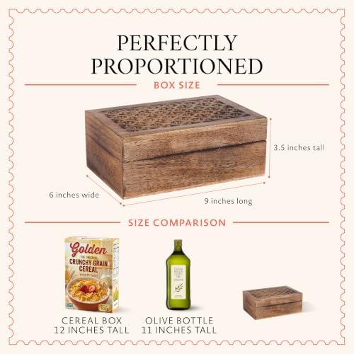 Mela Artisans Trellis Mango Wood Storage Box - Medium Burnt, 9x6 in | Handcrafted keepsake box featuring an easy opening lid to create storage for delicate jewelry or home décor accents.