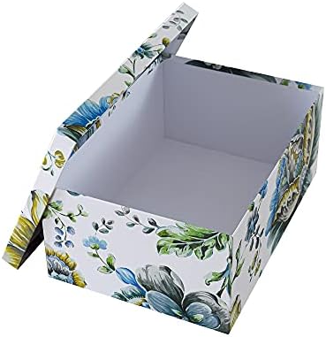 Soul & Lane - Breezy Bloom Floral Storage Boxes with Lids, Set of 3 | Nesting Decorative Photo Containers for Memories and Keepsakes, Pretty Flower Paperboard Bins, Cardboard File Boxes