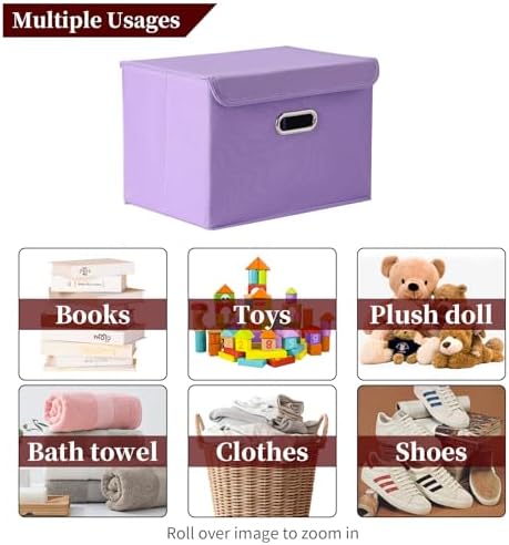 STOREONE Fabric Storage Cube Bins Foldable Organizer Container Collapsible Basket with Lids and Metal Handles, for Home, Bedroom, Closet 6 Pcs (multicolour)