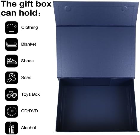 Aimyoo Navy Blue Collapsible Gift Box with Magnetic Closure Lids 10.5x7x3 in, Bridesmaid Groomsmen Proposal Box, Medium Rectangle Box for Present Graduation Storage 3 Pack