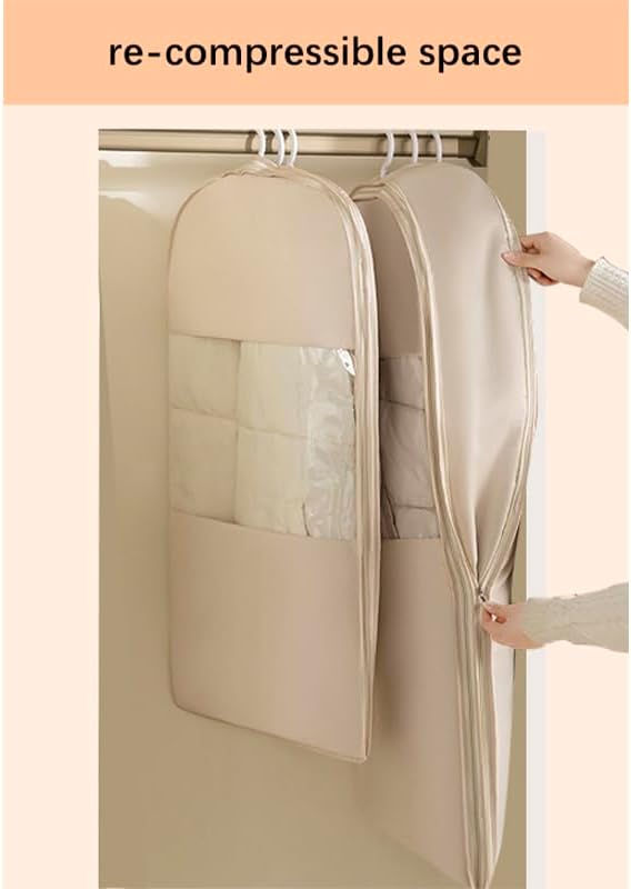 Space Saving Hanging Garment Bag with Self Compression Zipper。