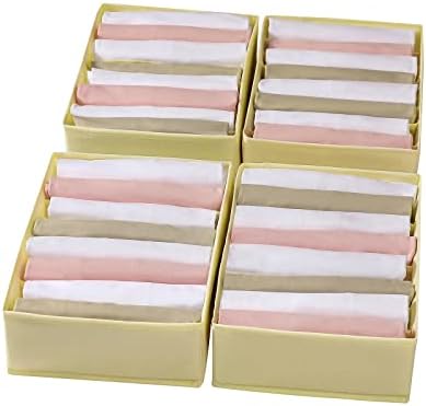 4 Packs T-shirt Drawer Organizers for Clothing,8 Grids Compartment Wardrobe Storage Box, Washable Clothes Organizer for Folded Clothes, Legging, Silk Scarve-Beige