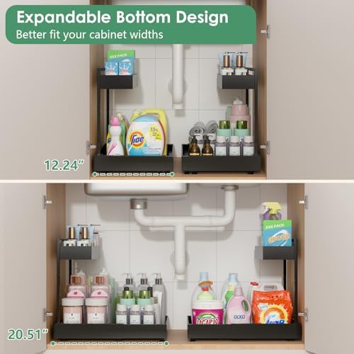 REALINN Under Sink Organizer, L-Shaped Pull Out Cabinet Rack for Kitchen