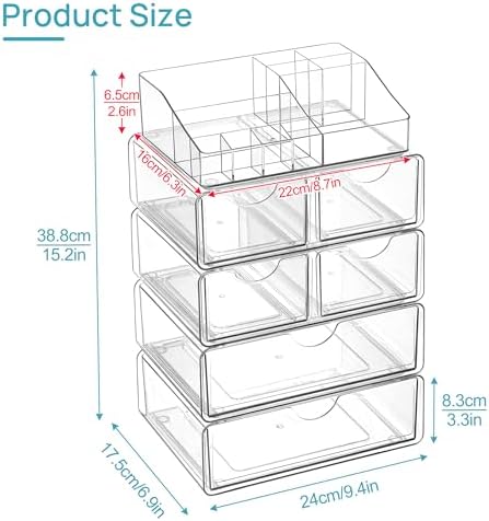 Vtopmart 5 Tier Clear Makeup Organizer with 6 Drawers