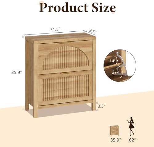 32" Fluted Shoe Cabinet Storage with 2 Flip Drawers for Entryway, Hallway