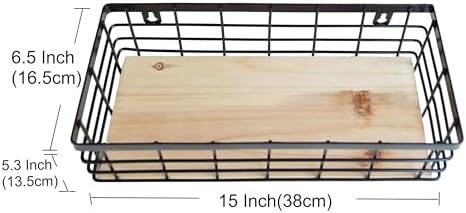 ShabbyDecor Farmhouse Metal Wire Basket for Kitchen Cabinets Pantry etc | Detachable Wood Base Storage Organizer for Kitchen Cabinets, Bathroom, Pantry, Laundry Room