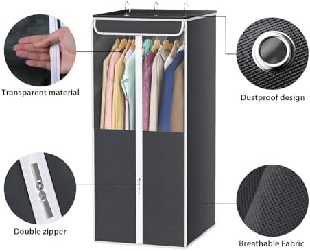Univivi Garment Bags for Hanging Clothes, Cloth Bag 40 In, 2 PCS, Dark Grey