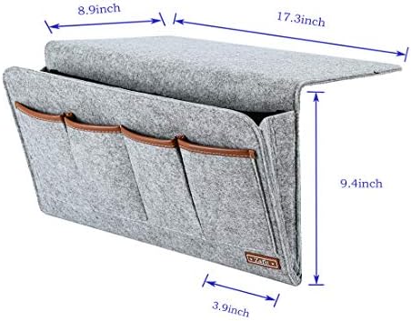 Zafit Bedside Caddy, Large Size Storage Organizer with 7 Pockets for Magazine, Remotes, Phone (17.3'' x 18.1'', Light Grey)
