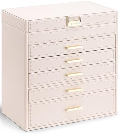 VLANDO Large Jewelry Box, 6 Layer Storage Organizer, Removable Dividers