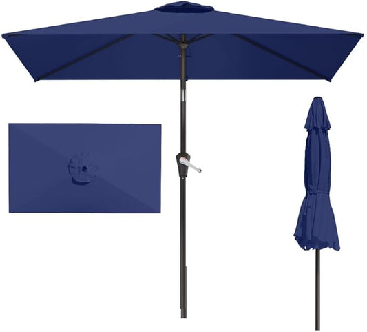 6.5' x 10' Rectangular Patio Umbrella Large Outdoor Market Umbrella w/UV Protection, Push Button Tilt and Crank Lift, Rectangle Table Umbrella for Garden, Deck, Pool, Patio, Navy Blue
