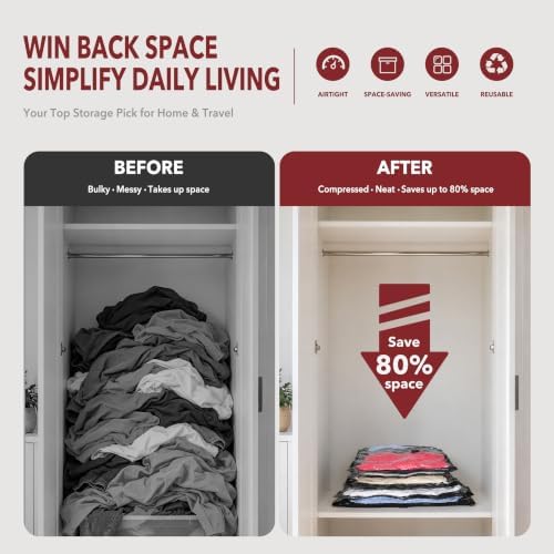 MEIQIHOME 20 Pack PackEase Travel Vacuum Bags 1800mAh Wireless Pump, 80% Compression Space Saver for Luggage, Clear PA+PE Reusable Seal Bags for Clothes, Portable Electric Air Pump for Travel & Home