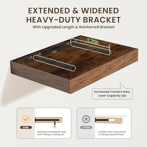 FLYJOE 30 Inch Floating Shelves, 12'' Deep Brown Shelves for Wall Set of 1