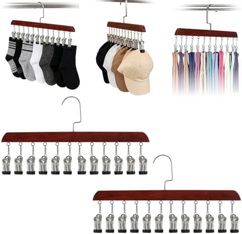2PCS Vintage Space Saving Hanging Clothes Organizer with 12 Clips