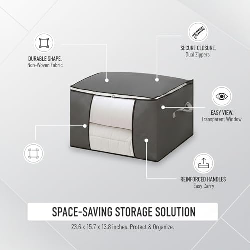 Large Underbed Storage Bag for Clothes & Bedding, Durable Non-Woven Fabric Organizer with Zipper, 23.6 x 15.7 x 13.8 Inches, Gray