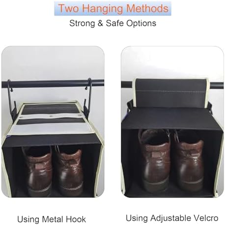 2 Pack Large-Sized Hanging Shoe Organizer 8-Shelf, Hanging Closet Organizer with 8 Side Pockets, Wider Hanging Shelves for Storage Shoes Clothes 9" W × 11.8" D× 48" H, Black.