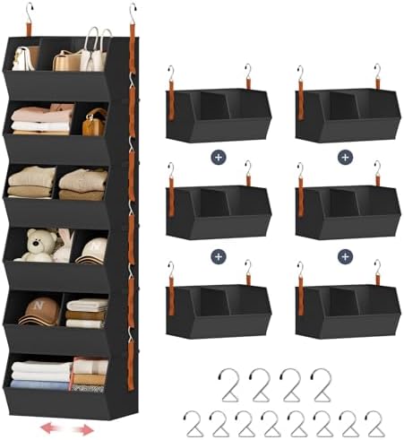 Hanging Closet Organizer Extra Large, Clothes Hanging Shelves for Closet with Divider, Collapsible Closet Storage System, Fabric Storage Bins for Home, Dorm, Rv, Sweaters, Handbags, Underwear, Sock