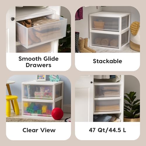 IRIS USA 2-Pack, 47 Qt. Extra Large Stacking Drawer with Clear Door, White