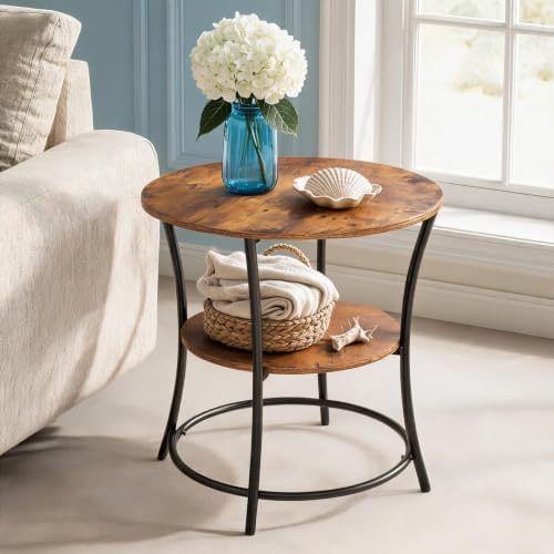 WLIVE 2 Tier Round End Table Steel Frame Small Space Living Room Nightstand