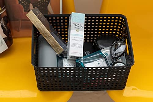 Eslite Plastic Storage Baskets for Organizing,11"X8.5"X4.7",Pack of 4 (Black)