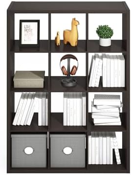 Furinno Simple 12-Cube Storage Organizer, Extra Thick Frame, Black Oak