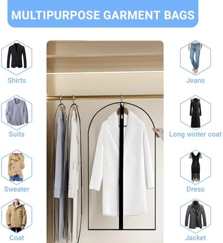 All Clear Garment Bags for Hanging Clothes, 55" (Set of 6) Dress Bags for Gowns Long, Plastic Dustproof Dress Garment Bag, Long Dress Bag with Zipper for gown, winter long coats, dance costume