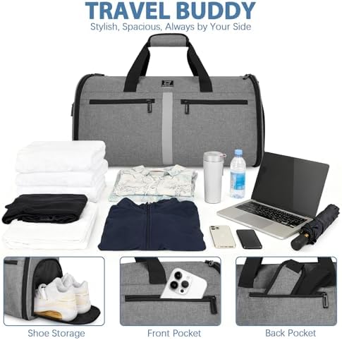 Garment Bags for Travel,50L Carry on Convertible Garment Duffle bag with Shoulder Strap,3 in 1 Hanging Suit Travel Bag with Shoulder Strap