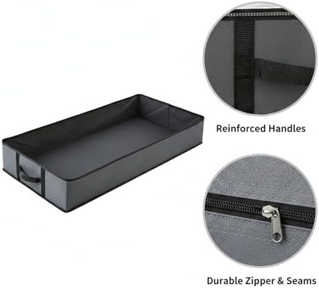 Under Bed Storage Bag with Handles, Foldable Polyester Container for Clothes & Bedding, Low Profile 39.4 x 19.7 x 5.9 Inches, Dark Gray