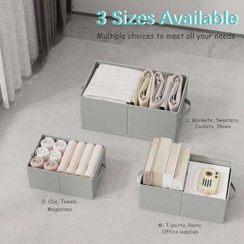 Storage Boxes, Fabric Clothes Bins, 3 Pack, Grey, 16.1x9.8x6.5 In