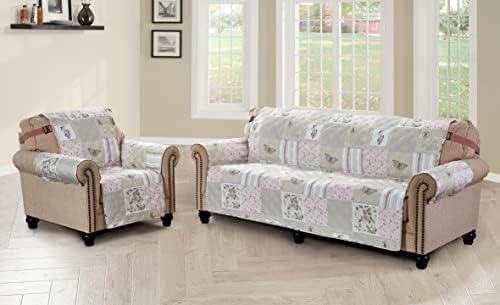 Brilliant Sunshine Grey Cupid & Pink Roses Loveseat Cover, 54" seat
