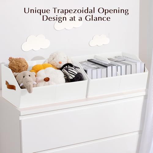 Homsorout Closet Organizers and Storage Bins - 6 Pack Collapsible Divided Trapezoidal Cube Storage Bins Baskets with Orange Handle for Organizing Clothes Blankets, Toys, Books, Towels(White)
